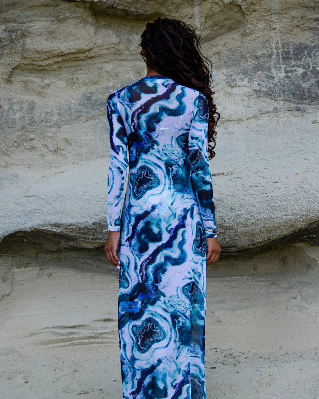 Vestido Longo de Tule Mirage - Azul Mineral