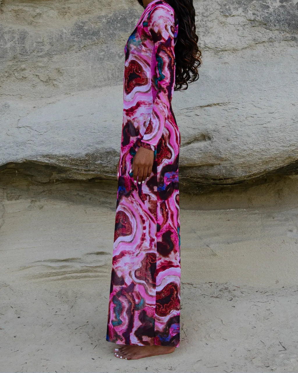 Vestido Longo de Tule Mirage - Rosa Mineral