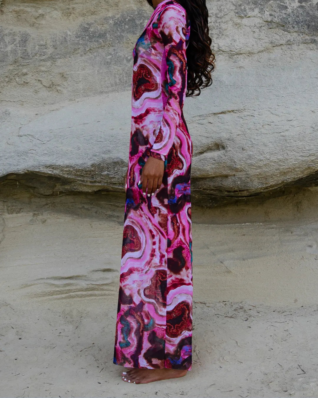 Vestido Longo de Tule Mirage - Rosa Mineral