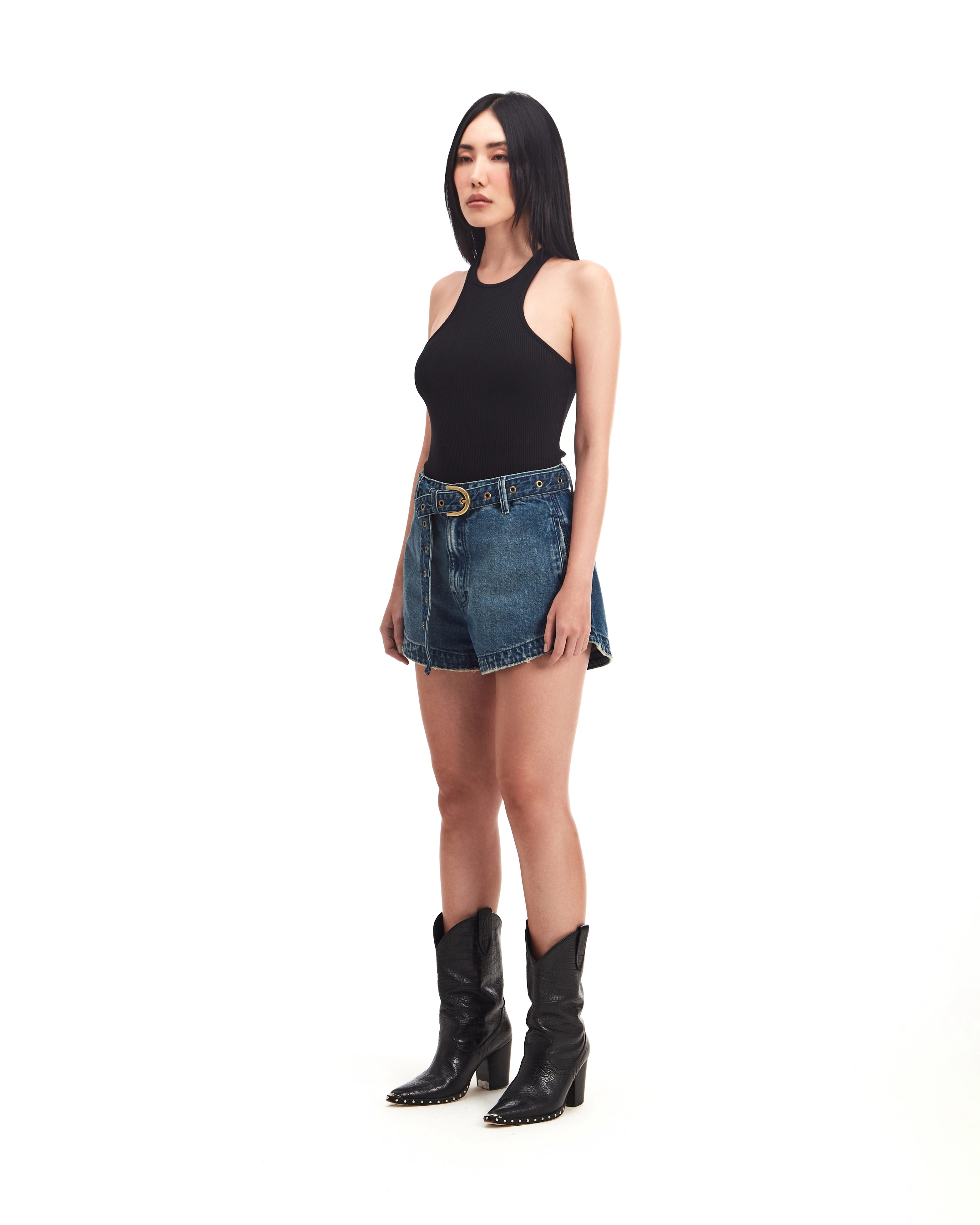 C03BOER03 - Short High Waist Cinto Vintage Blue Denim