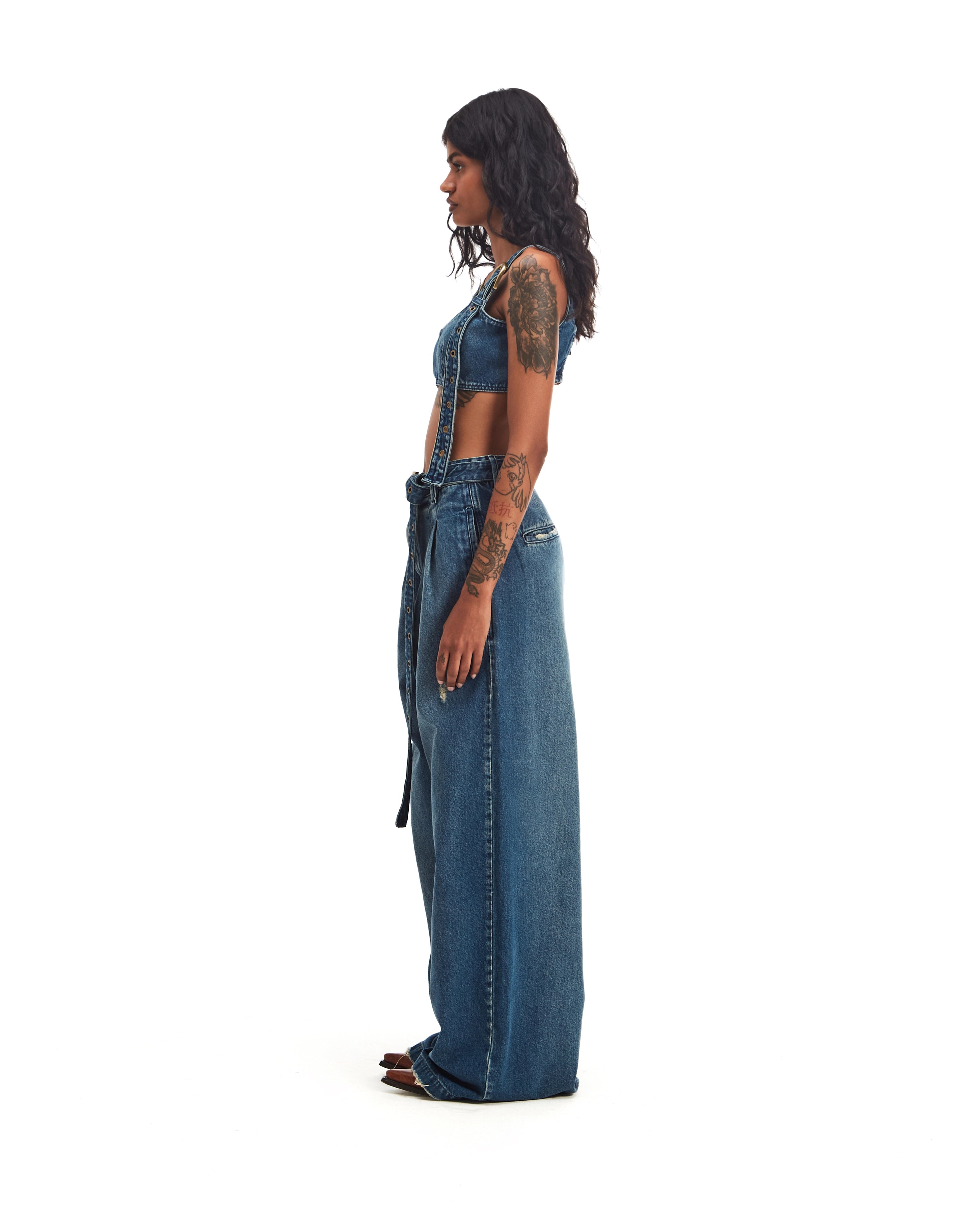 C03CAL03 - Calça Wide Leg Cinto Vintage Blue Denim