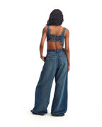 C03CAL03 - Calça Wide Leg Cinto Vintage Blue Denim