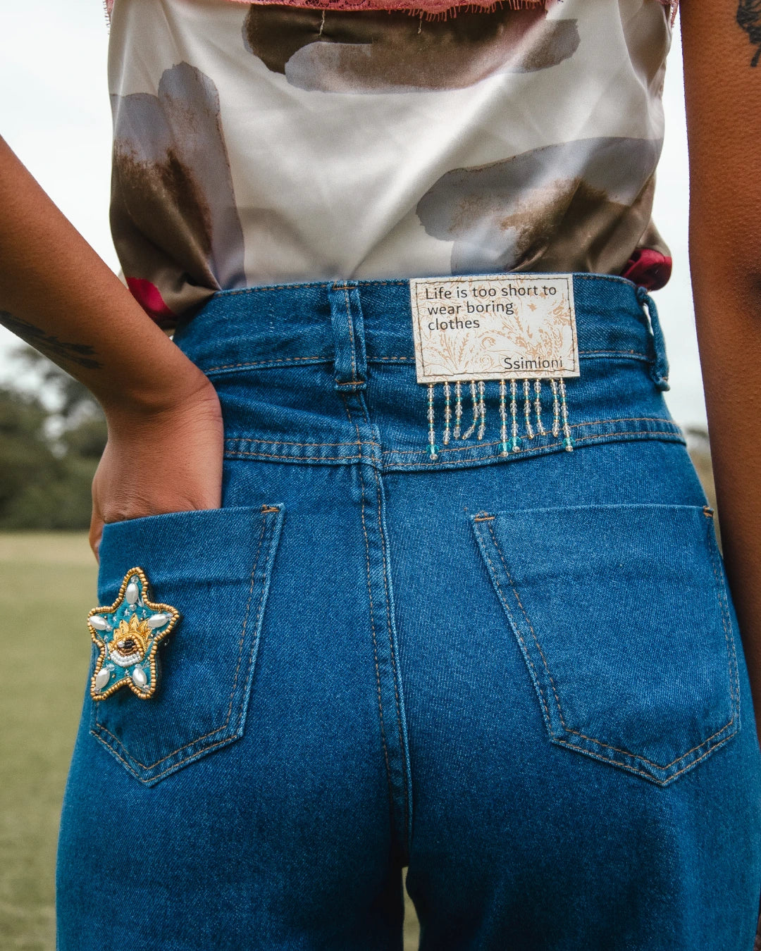 Calça Jeans Estrutura Bordado Estrela