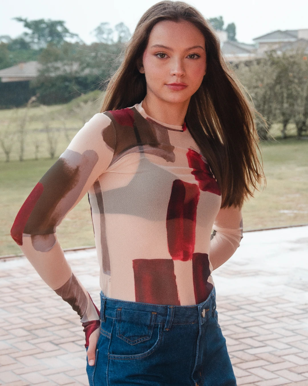 Blusa Tule Manga Longa Véu Ritmo