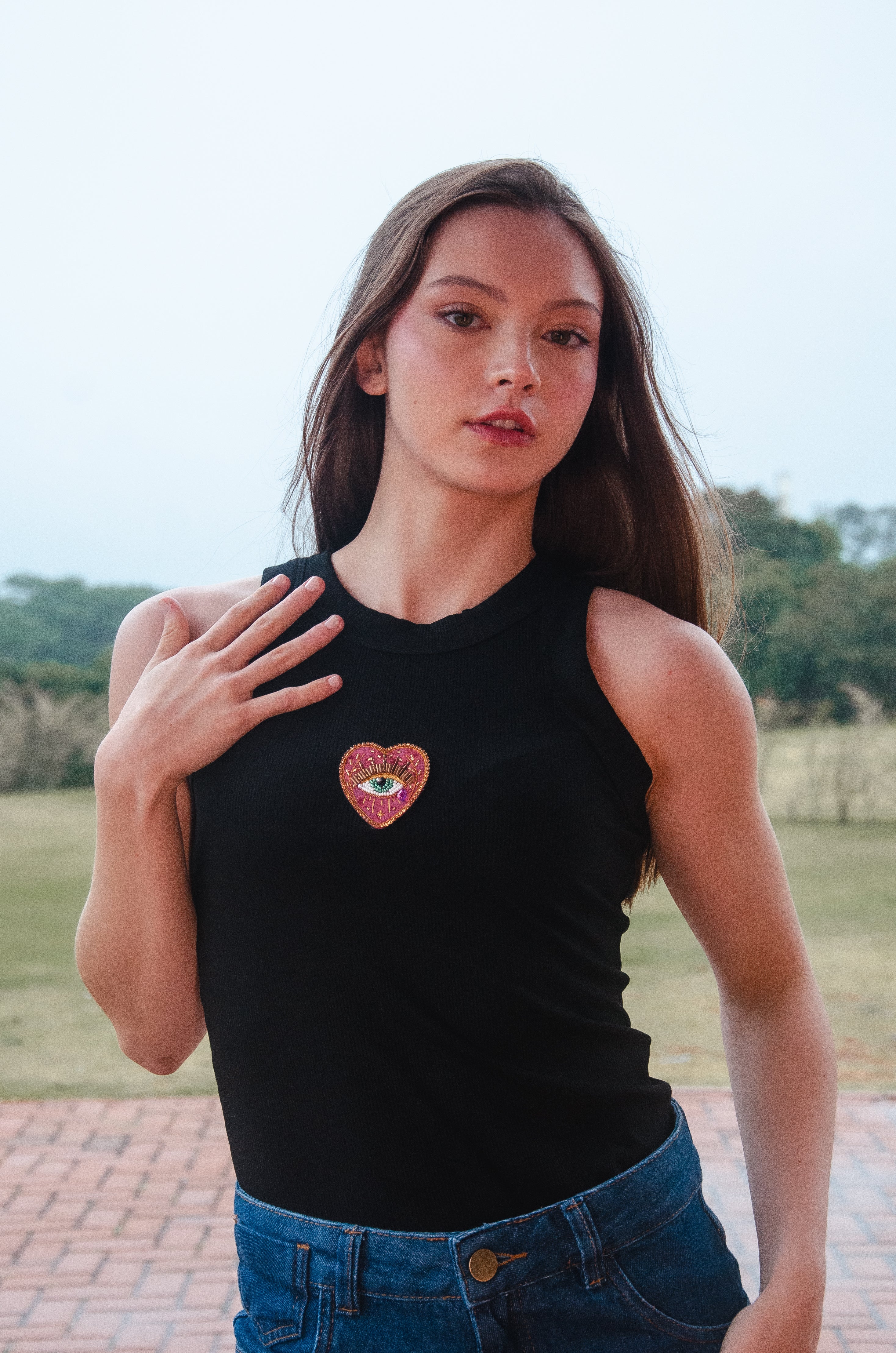 Conjunto Calça Estrutura + Regata Bordado Roxo