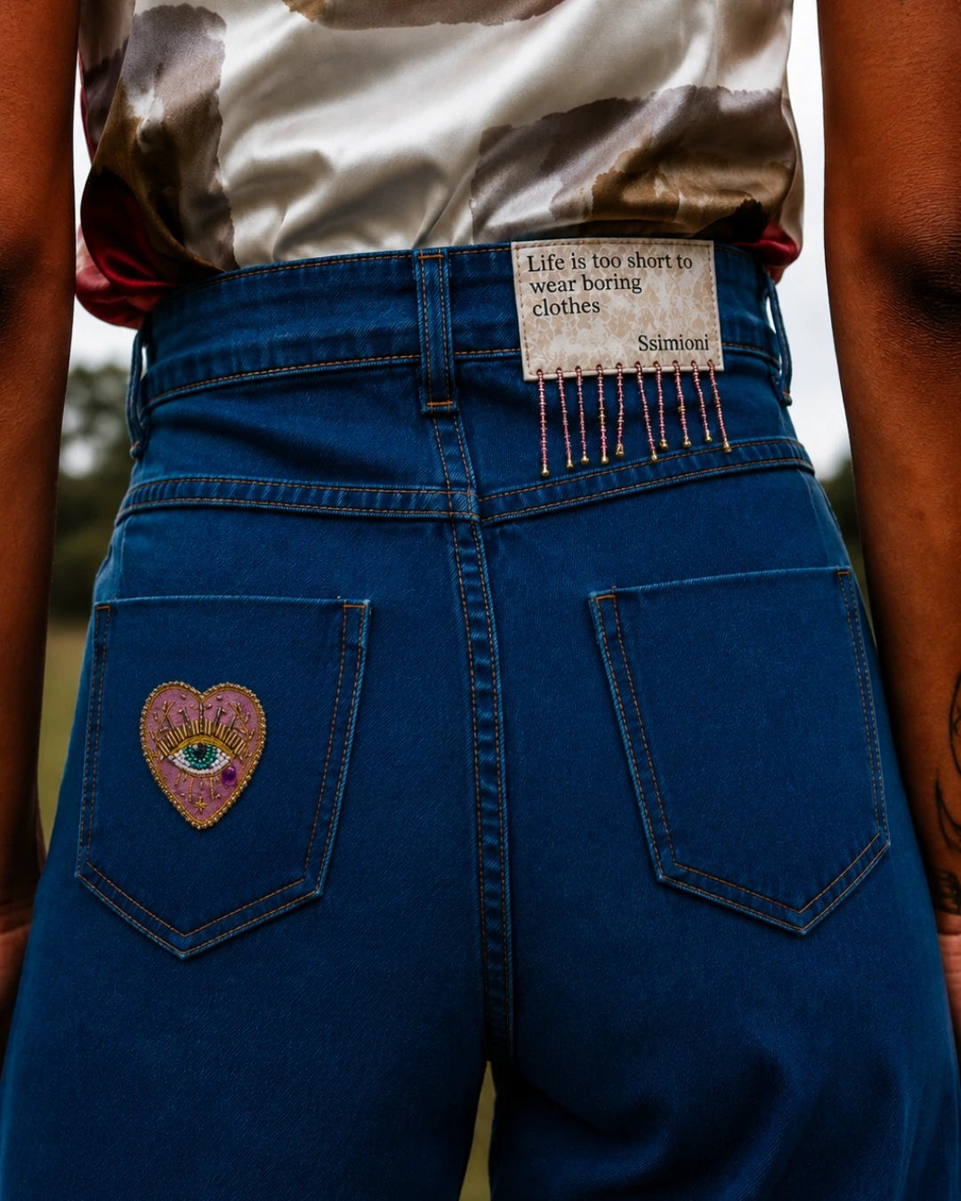 Calça Jeans Estrutura Bordado Roxo