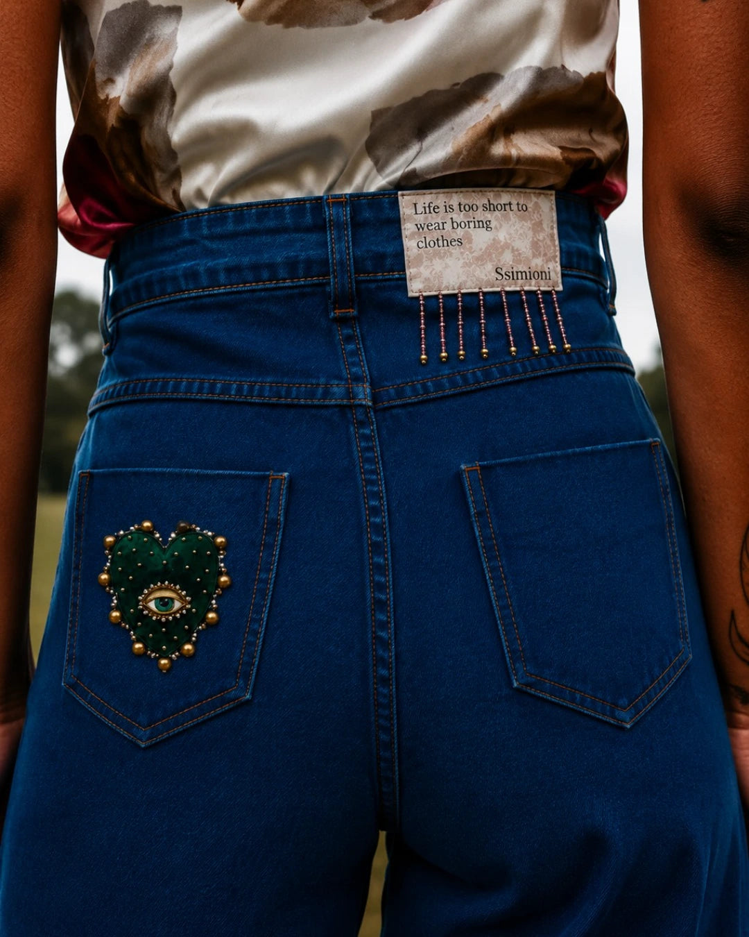 Calça Jeans Estrutura Bordado Verde
