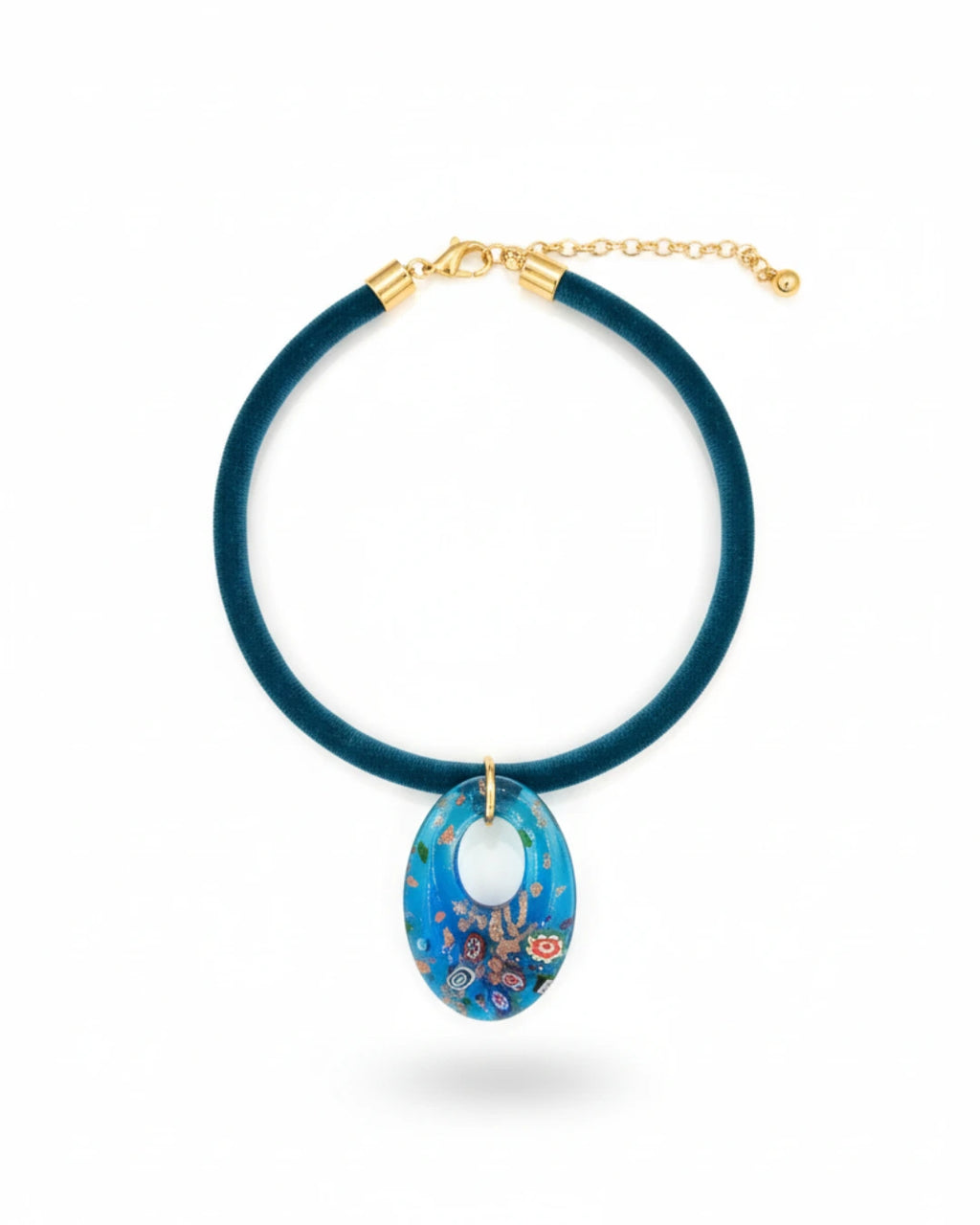 Colar Veludo Murando Azul Petróleo Oval