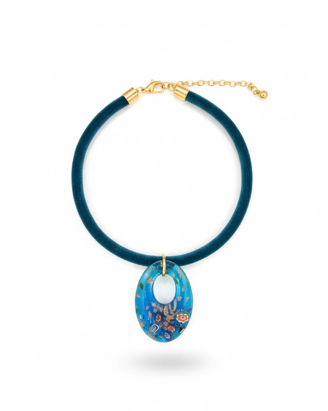 Colar Veludo Murando Azul Petróleo Oval