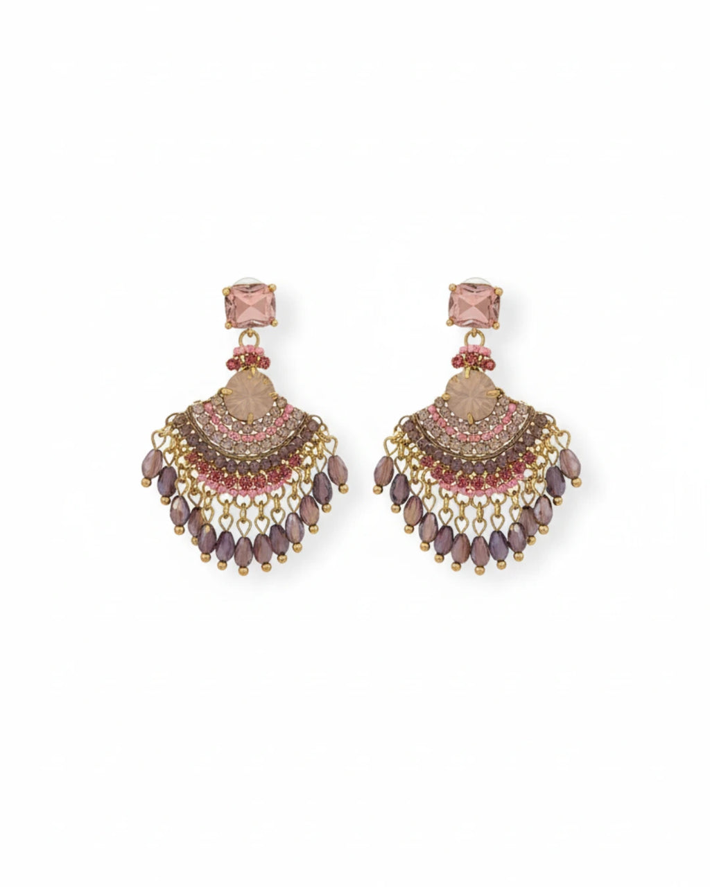 Brinco Franja Cristal Rosa
