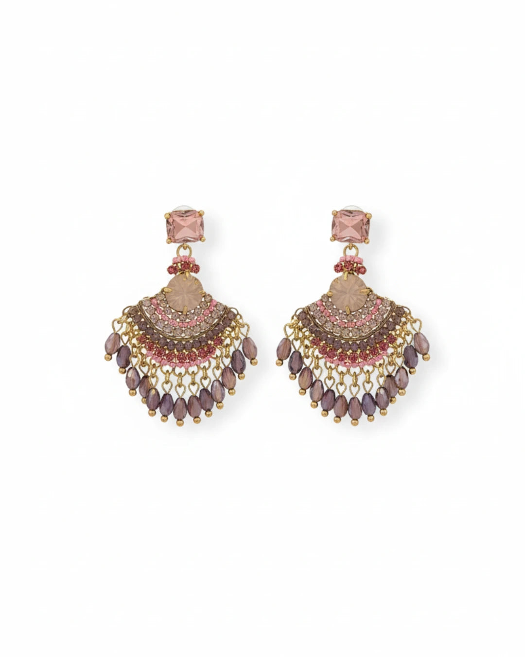 Brinco Franja Cristal Rosa