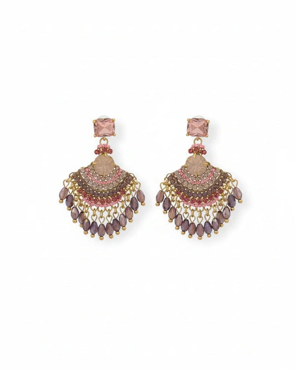 Brinco Franja Cristal Rosa