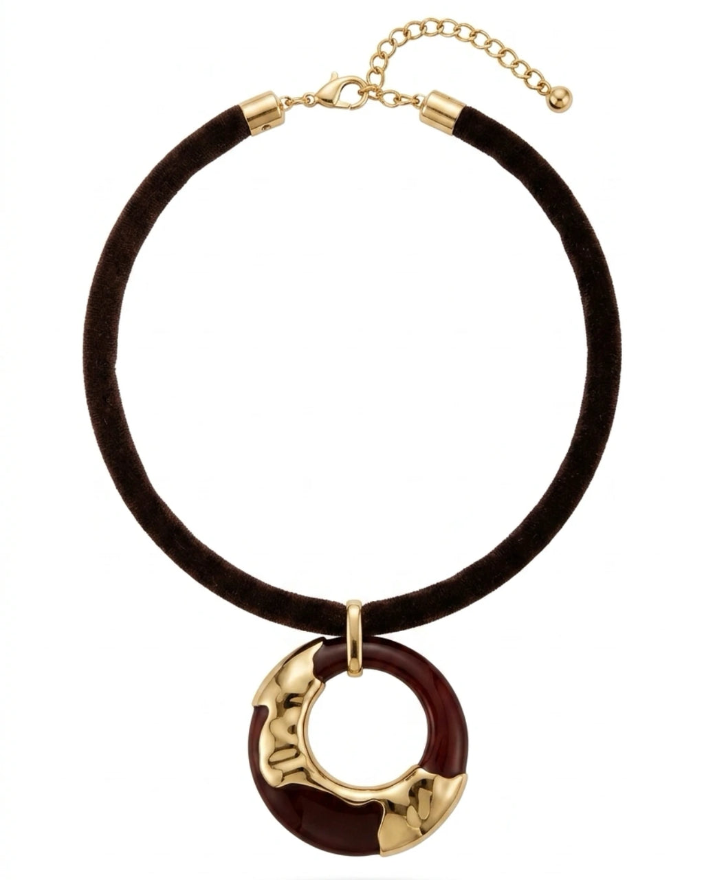 Chocker Veludo Marrom Argola Tartaruga
