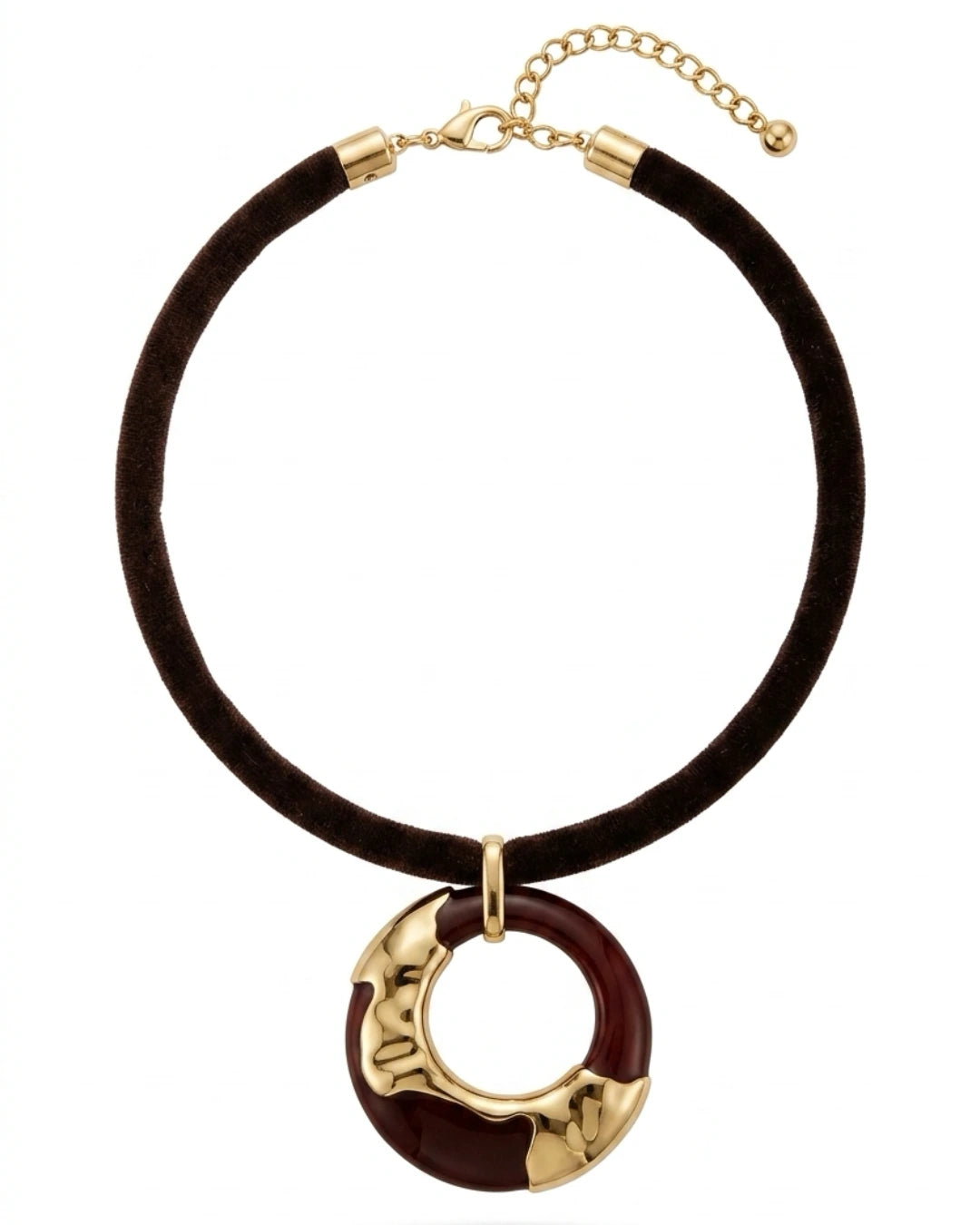 Chocker Veludo Marrom Argola Tartaruga