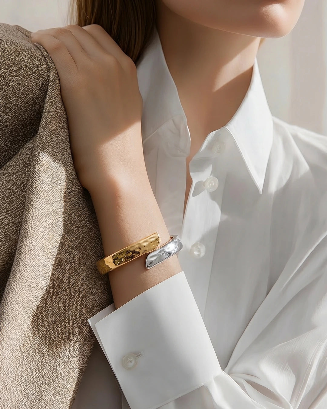 Pulseria Dura Silver Gold Canelada