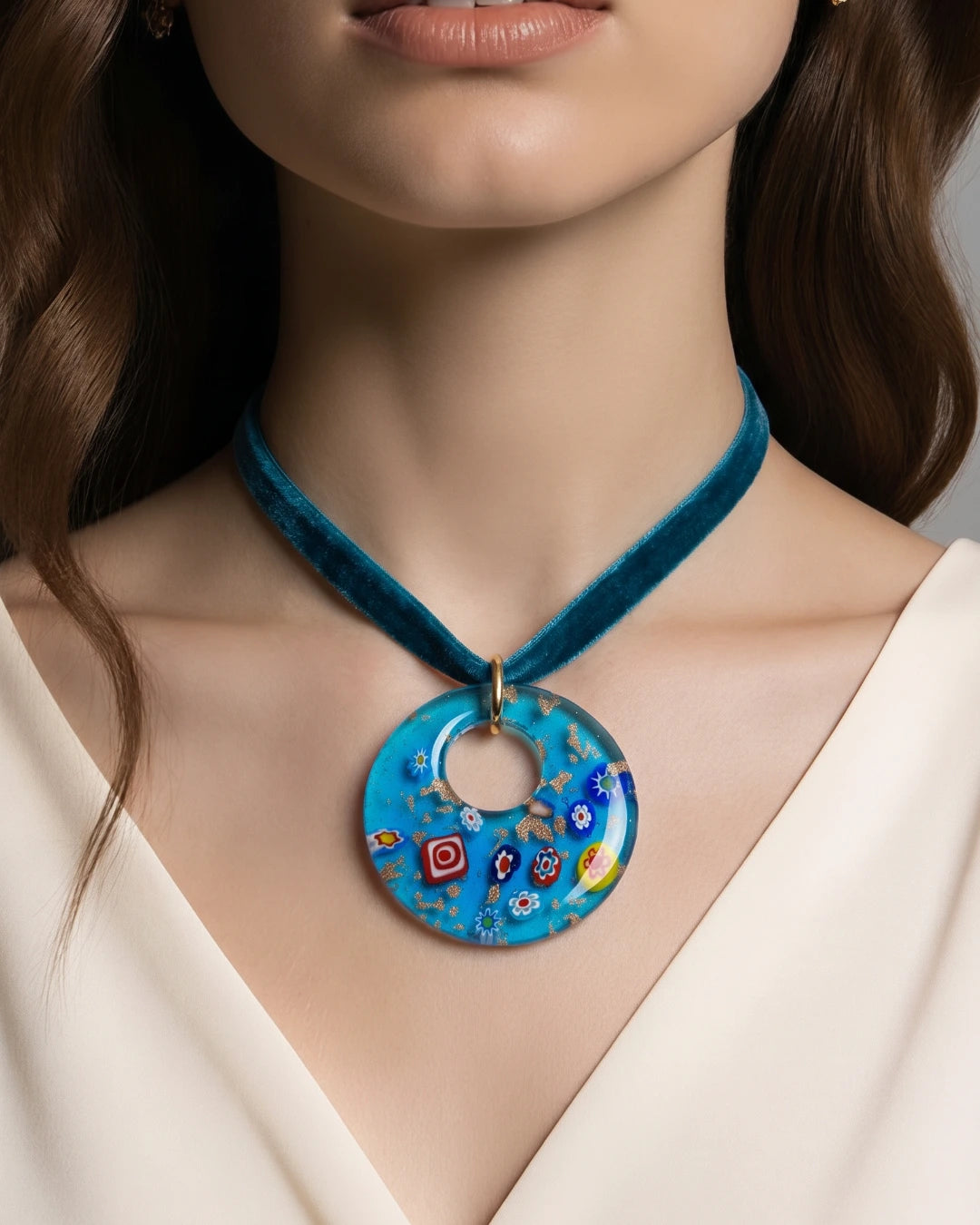 Chocker Veludo Murando Redondo Azul Petróleo
