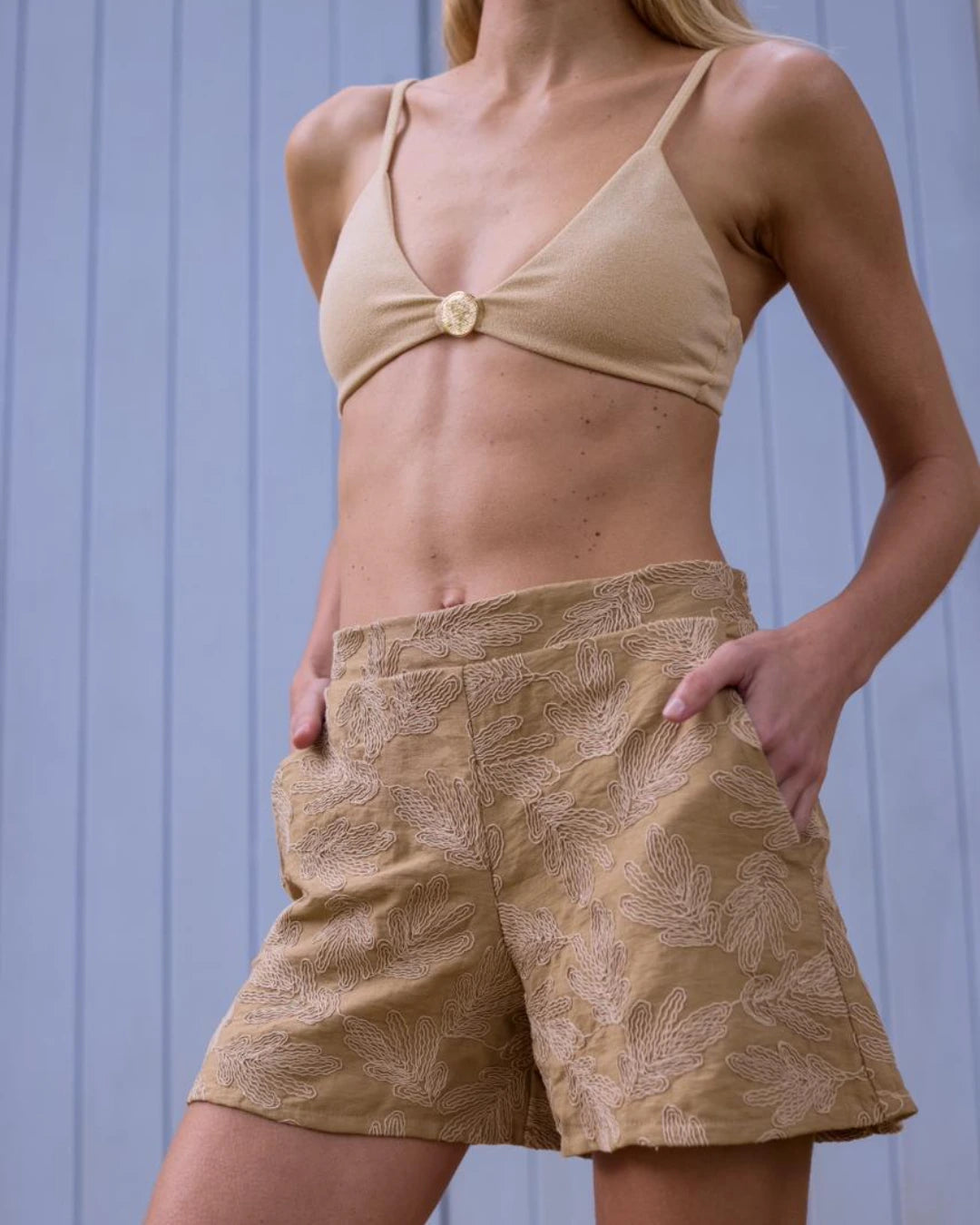 Shorts Bordado Espelho Khaki