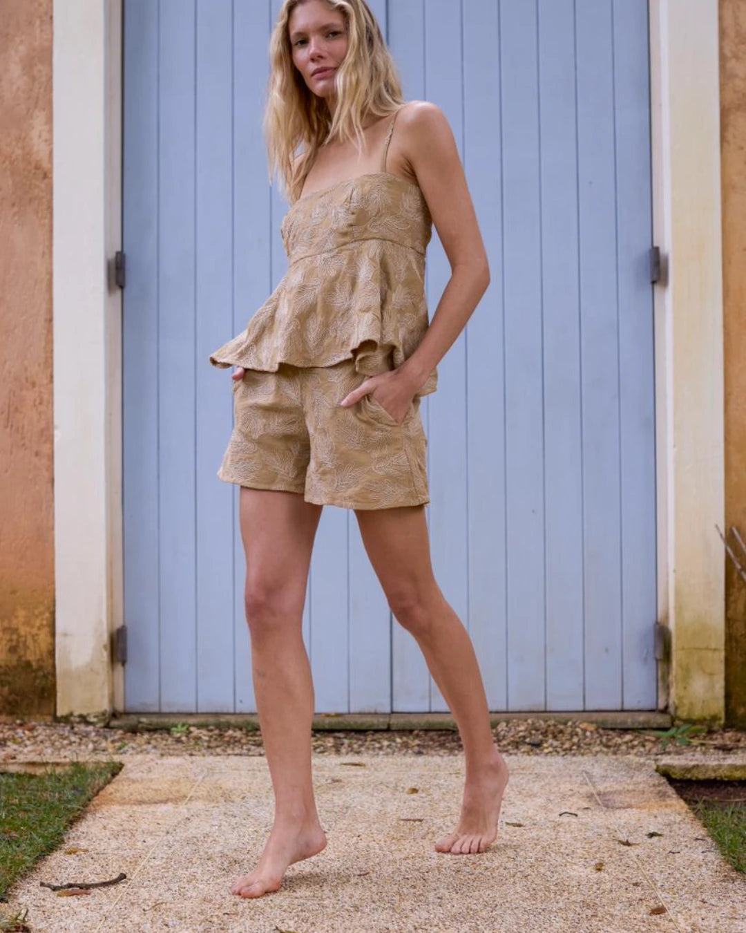 Shorts Bordado Espelho Khaki
