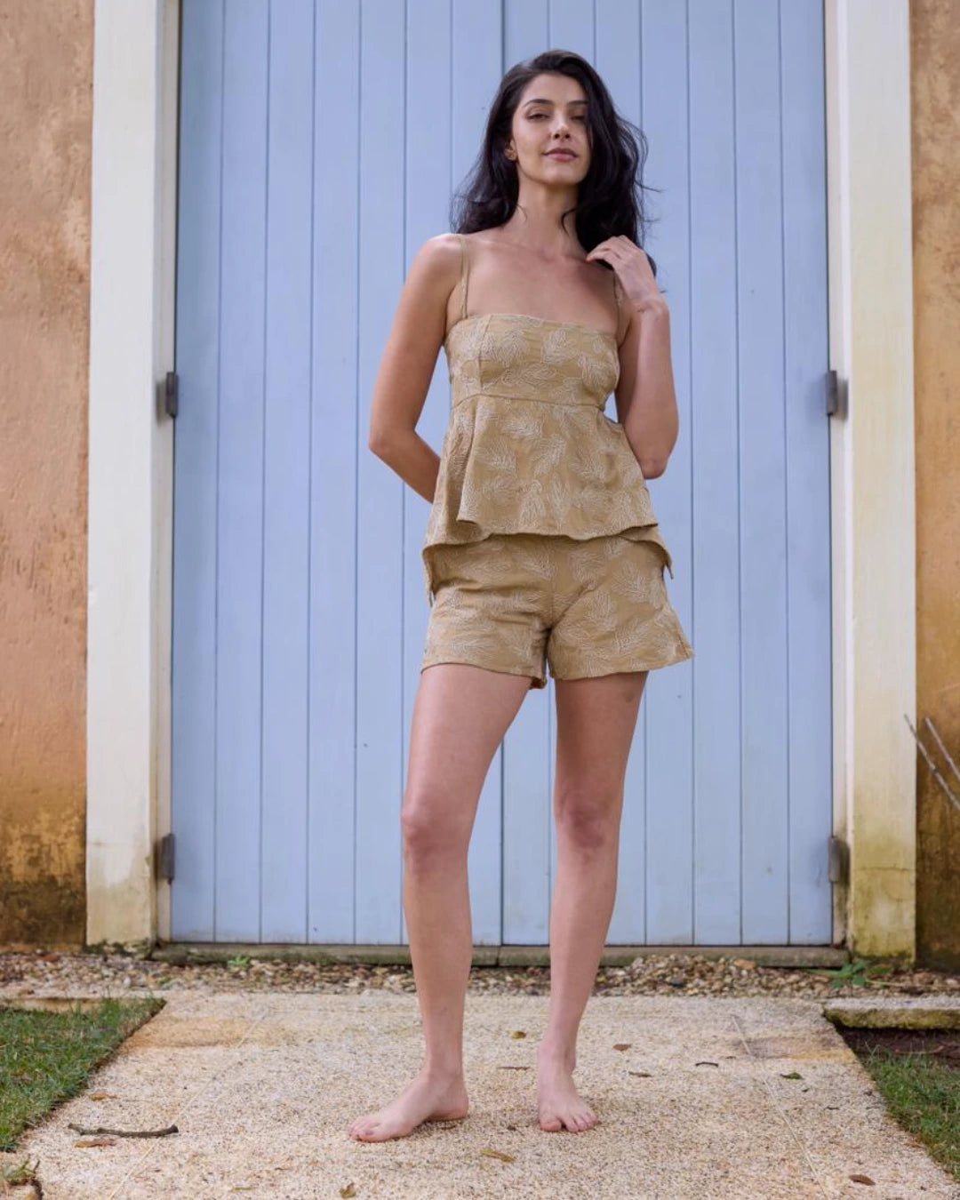 Blusa Alcinha Bordada Nativos Khaki