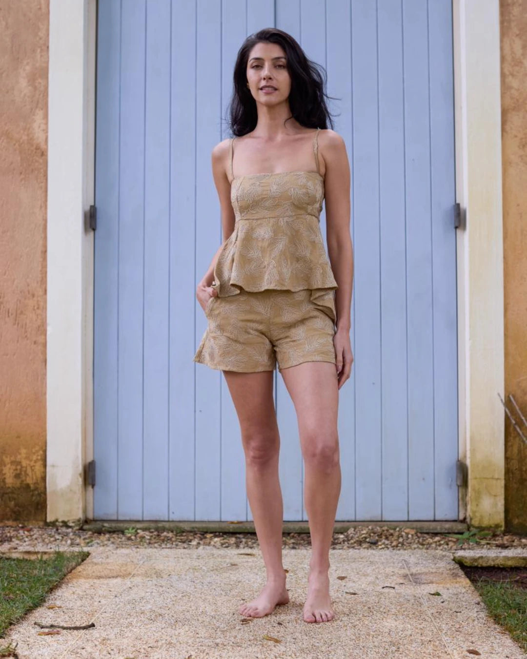 Blusa Alcinha Bordada Nativos Khaki