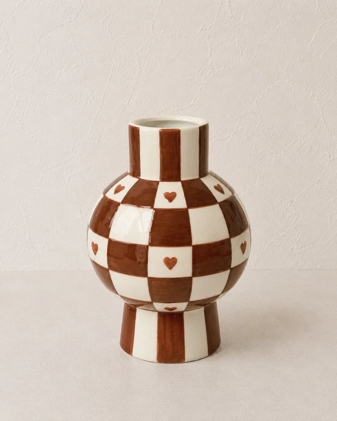 Vaso de Cerâmica Quadriculado Marrom
